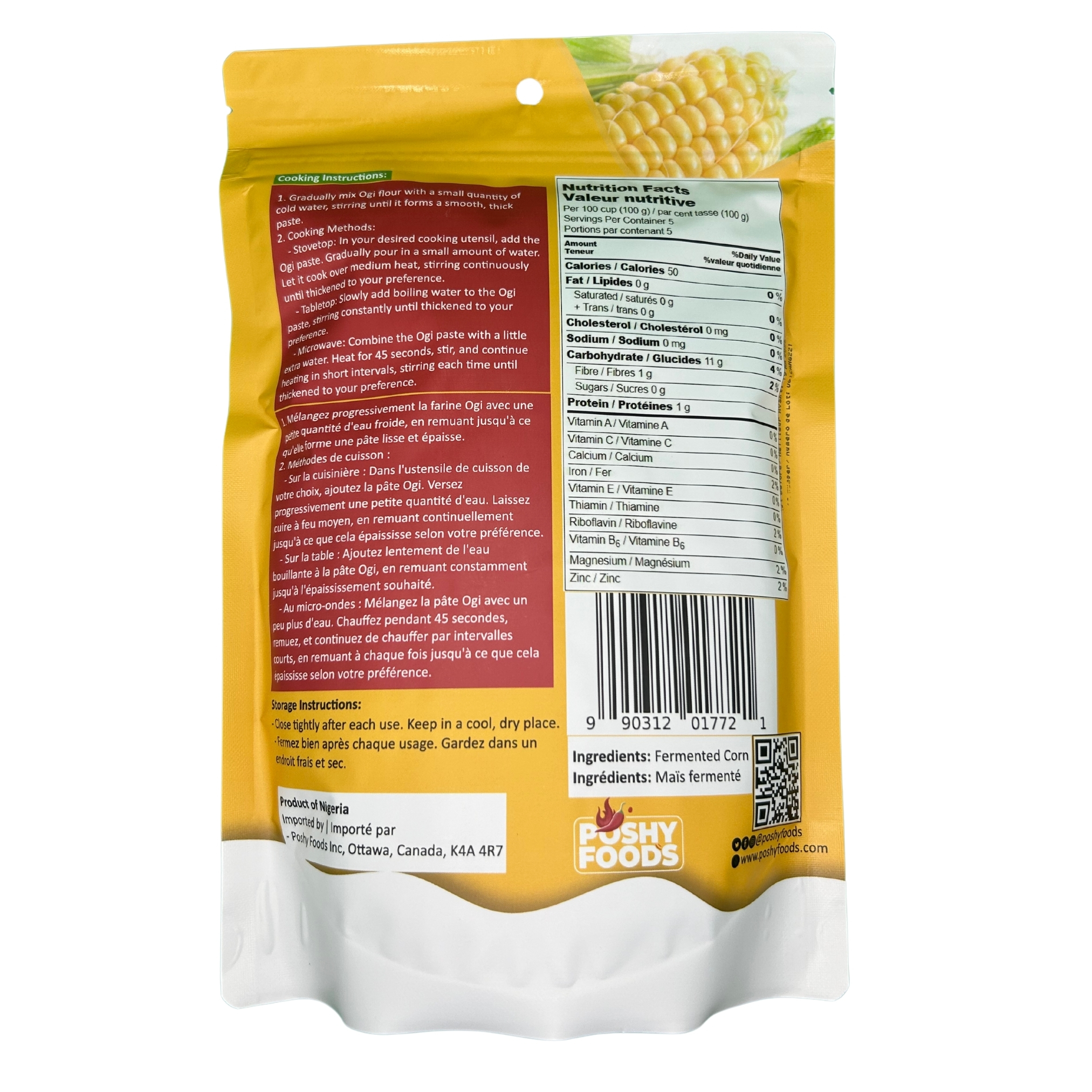 Poshy Foods Yellow Ogi | Akamu | Koko | Organic Fermented Cornmeal Flour | Gluten-Free | 500g - Image 5