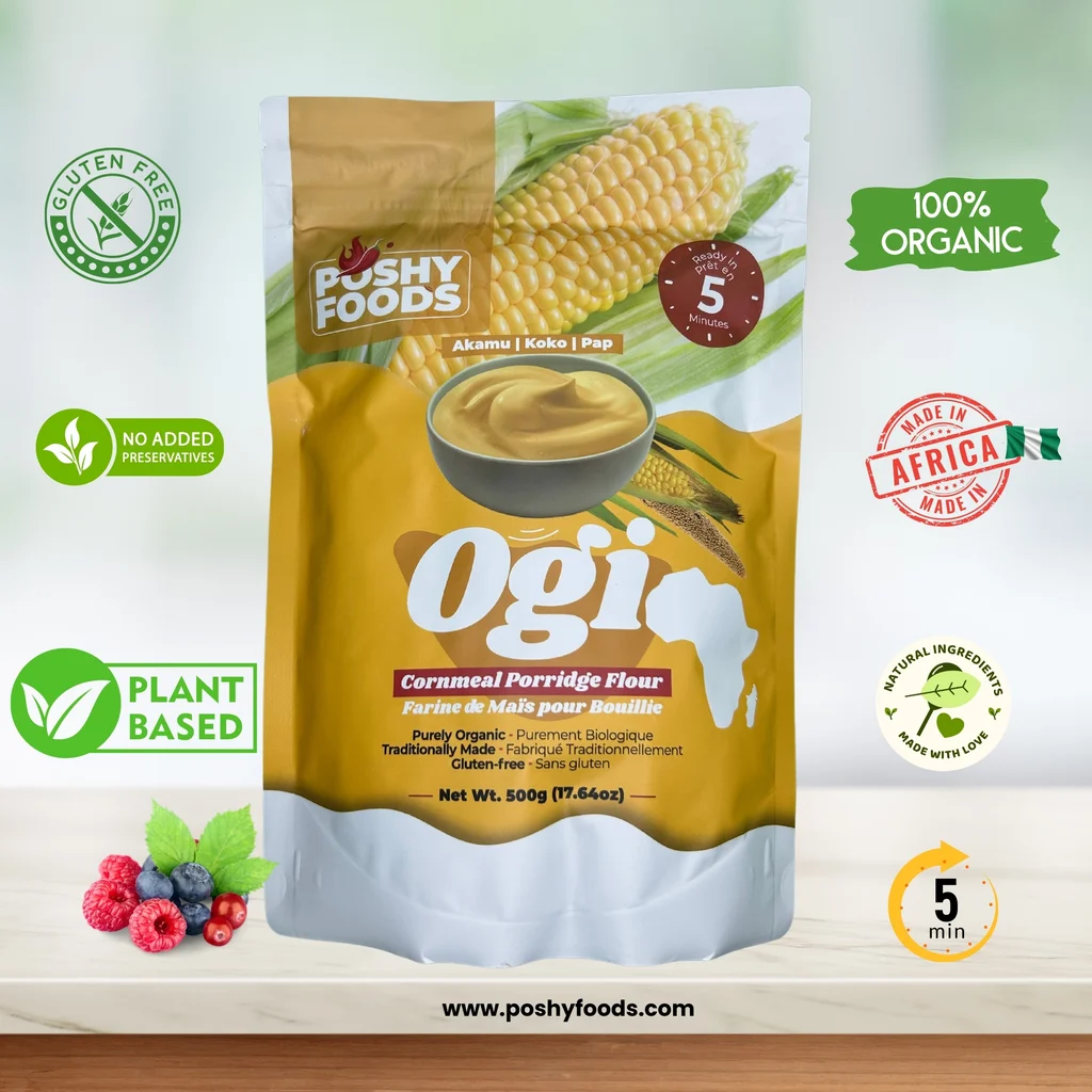 Poshy Foods Yellow Ogi | Akamu | Koko | Naturally Fermented Cornmeal Flour | Gluten-Free | 500g
