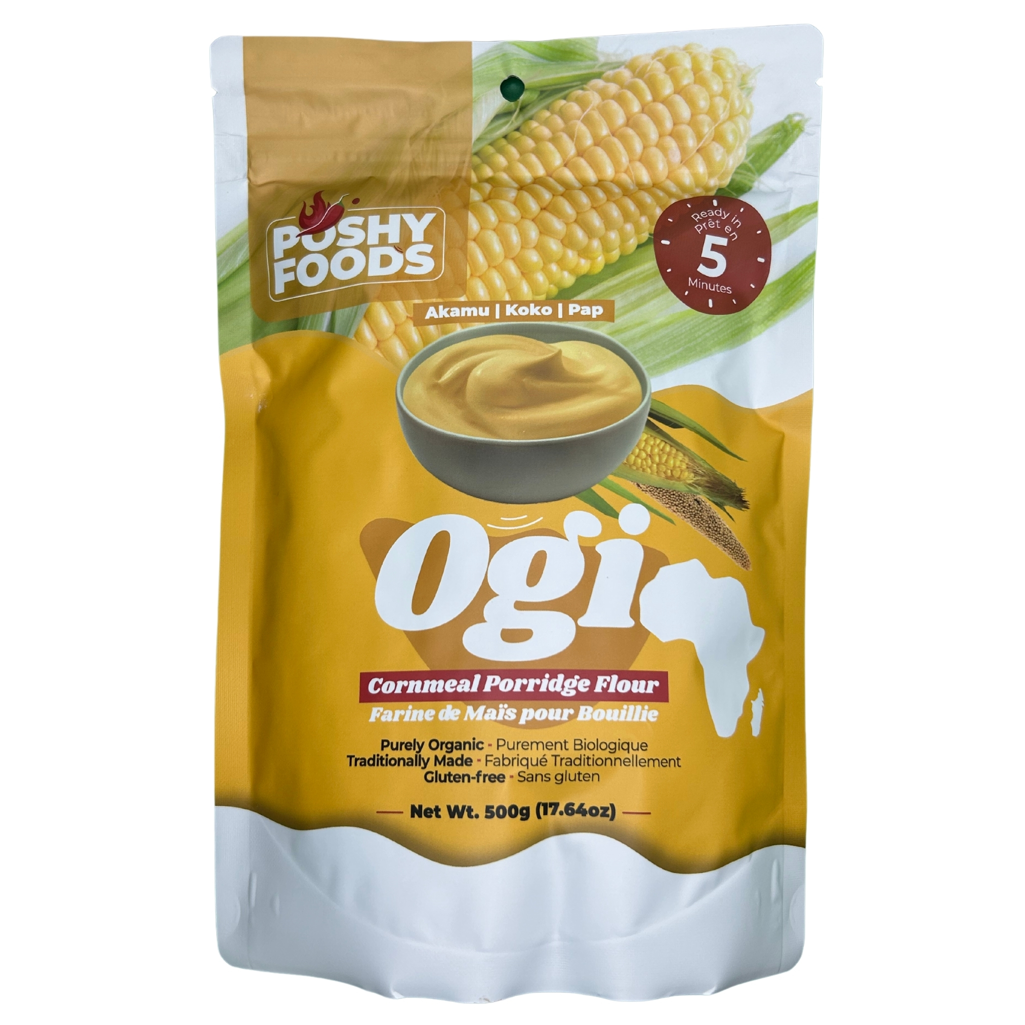 Poshy Foods Yellow Ogi | Akamu | Koko | Organic Fermented Cornmeal Flour | Gluten-Free | 500g - Image 2